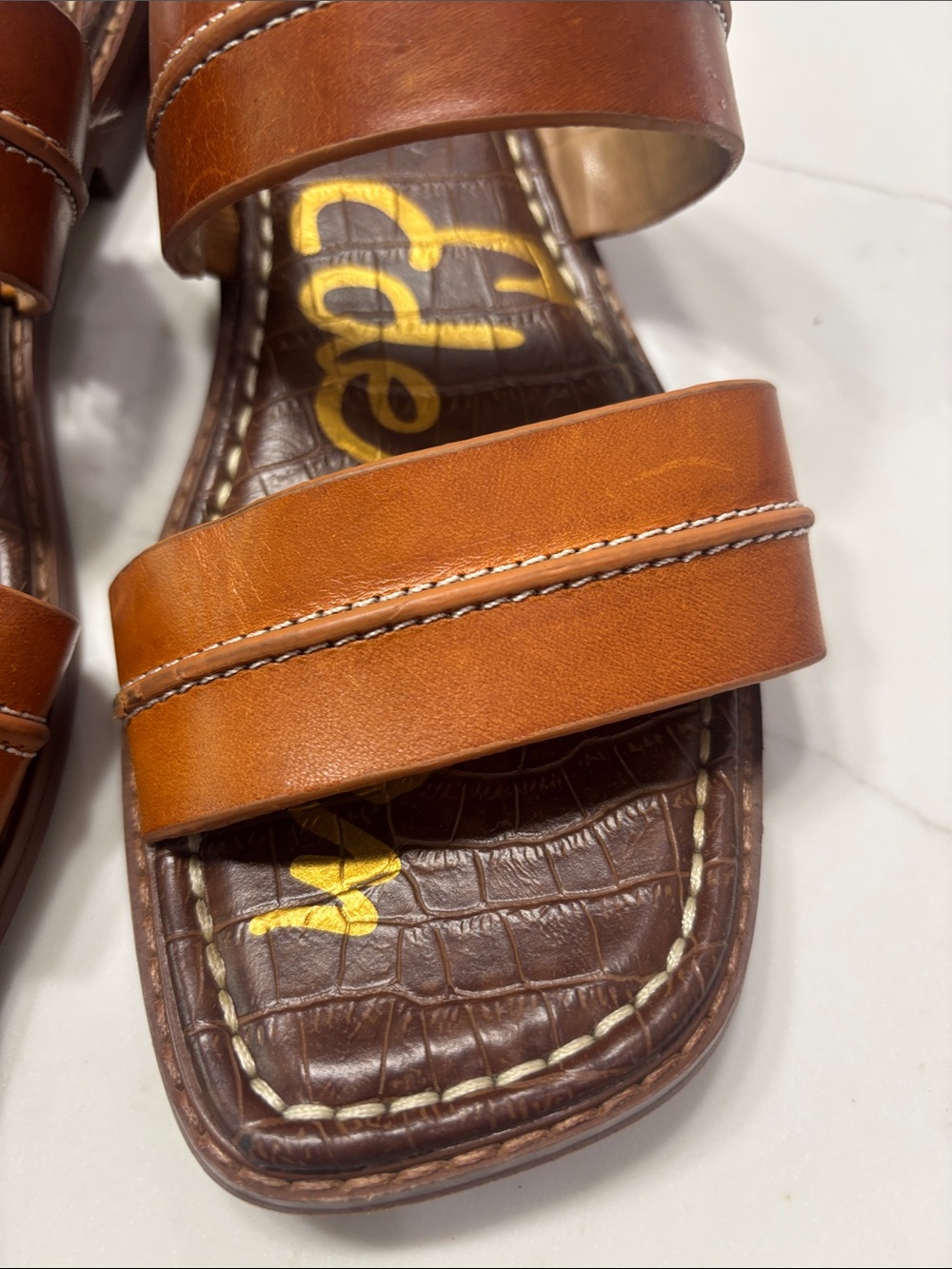 Sam Edelman Cognac Double-Strap Slide Sandals - Picture 4 of 9